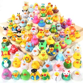 SCIONE Set of 30 Squeaky Ducks - Random Selection of 60+ Unique Designs as Bath Toys & Paddling Pool Toys, Ideal Party Bag Filler, School Reward, Gift