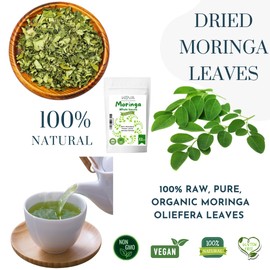 Kovafood Moringa Whole Leaves. Non GMO, Organic, 100% Raw, Pure & Natural Leaves only. No Stems - 12oz