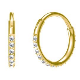 NewkeepsR Steel 20G×10mm Gold Medical Implant Grade Diamante Jeweled Diamond Nose Ring Hoop, Hinged Hypoallergenic Paved Clear Gems Line Orbital Earring Jewellery Piercing for Women