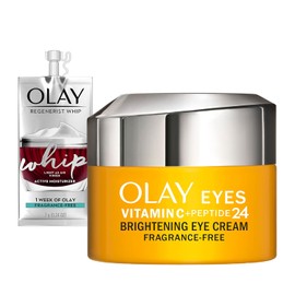 Olay Vitamin C + Peptide 24 Eye Cream, Fragrance-Free, 0.5 oz + Whip Face Moisturizer Travel/Trial Size Mothers Day Gifts Set