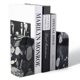 Koville Luxury Marble Bookends for Shelves, Decorative Stone Book Ends, 7lbs Heavy-Duty Marble Book Holders, Bookshelf Apartment Decor for Normal Books/CD/Video Games