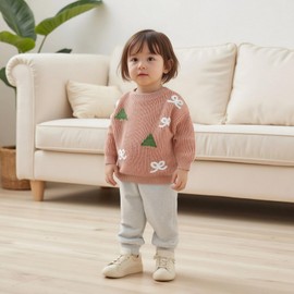 Amnnchya Christmas Baby Girl Boy Sweater Bow Long Sleeve Kids Knit Sweatshirt Toddler Newborn Infant Fall Winter Pullover (Pink, 3-4 Years)