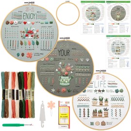 JSRQT 3 Pack Embroidery Stitches Practice Kit with Flowers Patterns Stamped Embroidery Kit DIY Cross Stitch Kit for Adults Beginners Craft Lover Embroidery Starter Kit Stitch Sampler Cross Stitch Kits
