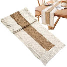 Natural Hessian Table Runner, Rustic Cotton Linen Table Runner, Table Runner with Tassels, for Home, Holiday, Party, Decoration, Table Decor, Table Centerpiece, Fireplace, Mantle,