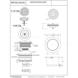Westbrass CO2195S-01 Combo Pack 3-1/2" Wing Nut Twist Style Large Basket Extra-Deep Collar Kitchen Sink Waste Disposal Flange with Strainer Stopper, Polished Brass