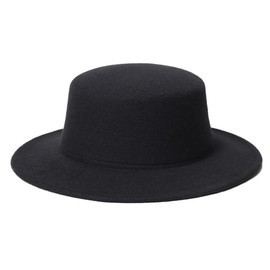 VASANA Classic Style Fedora Hat Vintage Wide Brim Flat Pork Pie Boat Hat Adjustable Church Derby Wedding Party Performance Show 22 Black, b