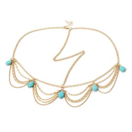 Boho Layered Turquoise Head Chain Gypsy Turquoise Hair Chain Headband Gold Turquoise Tassel Dangle Headchain Blue gemstone Headdress Festival Wedding Headpieces Accessory Jewelry for Women (Style1)