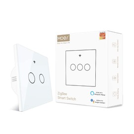 MOES Smart Switch, Benötigt Tuya ZigBee Hub, Kein Neutralleiter erforderlich, Kein Kondensator, Kompatibel mit Smart Life Tuya App Alexa Google Home, 2 Gang, Weiß