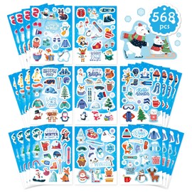 568 PCS Winter Stickers for Kids, Hello Winter Theme Stickers, Winter Holiday Stickers with Snowflake Penguin Snowman Polar Bear, Winter Snowflake Stickers Decor for Envelopes Cards Scrapbooking