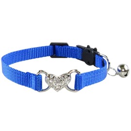 Heart Bling Cat Collar with Safety Belt and Bell Adjustable 7.5-12.5 inches for Kitten Cats,Breakaway Kitten Collar,Pet Supplies Accessories (Navy Blue)