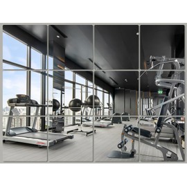 JAMBALAY Home Gym Mirrors for Gym, 12Pcs 14″×12″ Square HD Glass Full Length Wall Mirror Tiles, Self Adhesive Frameless Wall Mirror for Bedroom, Living Room, Over The Door