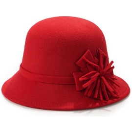MESU Womens Felt Cloche Hat Floral Fedora Bucket Hat 1920s Vintage Bowler Hats Red