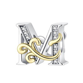LUXILLA 925 Sterling Silver Letter Charms Alphabet Initial charms fit for Bracelet Necklace Pendant Bead Charms Jewelry Gifts for Women Family Friend (M)