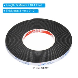 PATIKIL 5m/16.4ft Sealing Foam Tape, 10mm Wide 3mm Thick Single Sided Weather Stripping Door Furniture Seal Strip for Window Pipes Insulation, Black