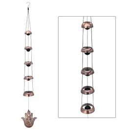 Copper Hand of God Temple Wind Chime – 5-Bell Red Copper Feng Shui Chime with Sacred Hand of God Medallion for Porch, Patio, Garden Décor & Memorial Keepsake