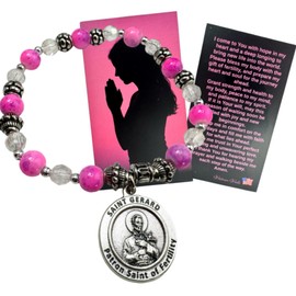 Westmon Works St Gerard Prayer for Pregnancy Bracelet Set and Catholic Double Sided Saint Holy Card