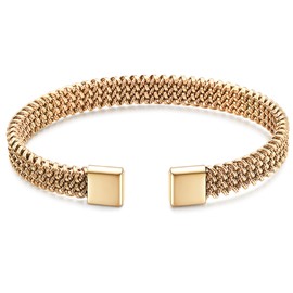 VQYSKO Gold Mesh Cuff Bracelet fo Woman Man,18K Gold Plated Stainless Steel Mesh Adjustable Open Bracelet Fashion Jewelry for Women Jewelry Gifts for Women (Gold)