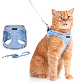 Rttochfy Cat Harness and Leash Set, Escape Proof Kitten Harness, Soft and Breathable Vest with Reflective Strip, Easy to Wear for Cats Walking and Traveling (Blue, S)