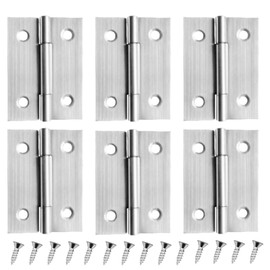 6 bisagras de puerta de gabinete de 2 pulgadas, bisagras de acero inoxidable, bisagras para muebles del hogar, bisagras para puerta, ventana, tapa de caja, caja de madera con 36 tornillos de montaje