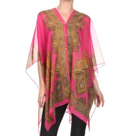 LL Womens Fuchsia Pink Pool Coverup Poncho Fashion Accessory Scarf Shawl