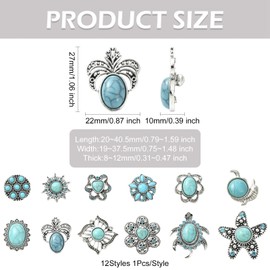 Stiesy 12 Pcs 12 Styles Alloy Rhinestone Imitation Turquoise Snap Buttons Interchangeable Snaps Jewelry Charms for Women DIY Bracelets Necklaces Rings Brooch Accessories