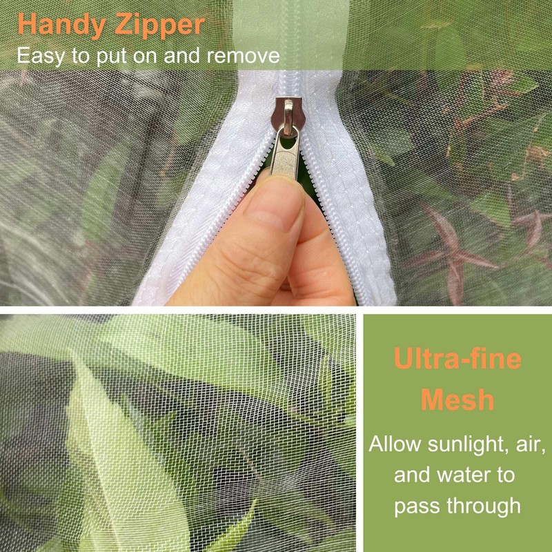 2 Pcs Fruit Tree Netting with Zipper & Drawstring, 6ft
