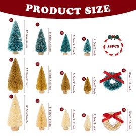 Fuyuleyo 28Pcs Mini Christmas Tree Bottle Brush Trees, Miniature Artificial Christmas trees for Winter Ornaments, Snow Frosted Sisal Trees Small Tabletop Christmas Tree for Christmas Decor Crafts