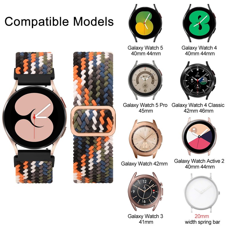 Braided Stretchy Strap Compatible With Garmin Forerunner 55/645/245, 20mm Nylon