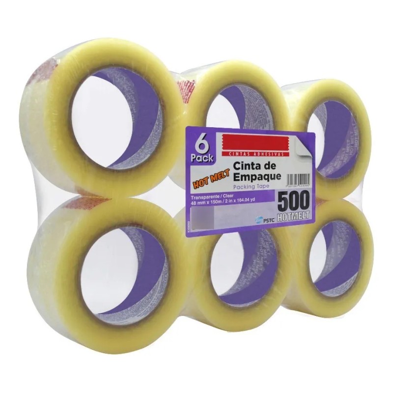 Cinta Empaque 150 Metros Transparente Hotmelt-500 (6 Piezas)