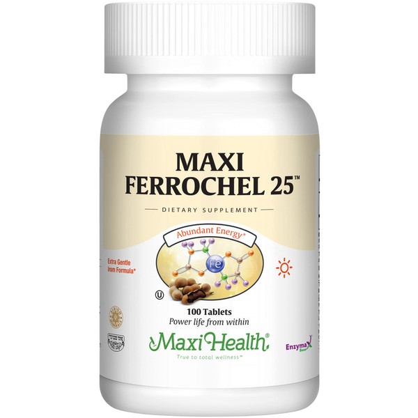 Maxi Iron Supplement - Gentle Iron Supplements for Men & Women - Ferrous Fumarate - Ferrochel 25 MG for Anemia & Red Blood Cell Production - Chelated Iron Pills - 100 Kosher Tablets by Maxi Health