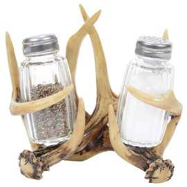 BLACK FOREST DECOR Antler Rack Salt and Pepper Shaker Set – Rustic Tabletop Accessory, 0.75" D x 5.5" H