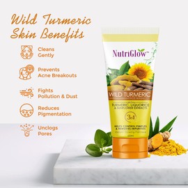 Nutriglow Wild Turmeric Face Wash with Liquorice & Sunflower Extracts for Glowing Skin, Improve Your Skin Texture, Fight with Pollution & Dust, Reduce Pigmentation, 65Ml