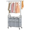 Tajsoon Laundry Sorter with Hanging Bar, 3 Section Rolling Laundry