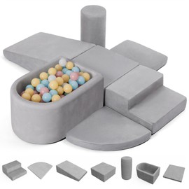 7-Piece Toddler Climbing Toys Indoor, Soft Foam Climbing Blocks with Ball Pit (Balls Not Included), Durable Climbing Toys for Toddlers 1-3, Climb and Crawl Play Set with Widended Velcro, Easy to Clean