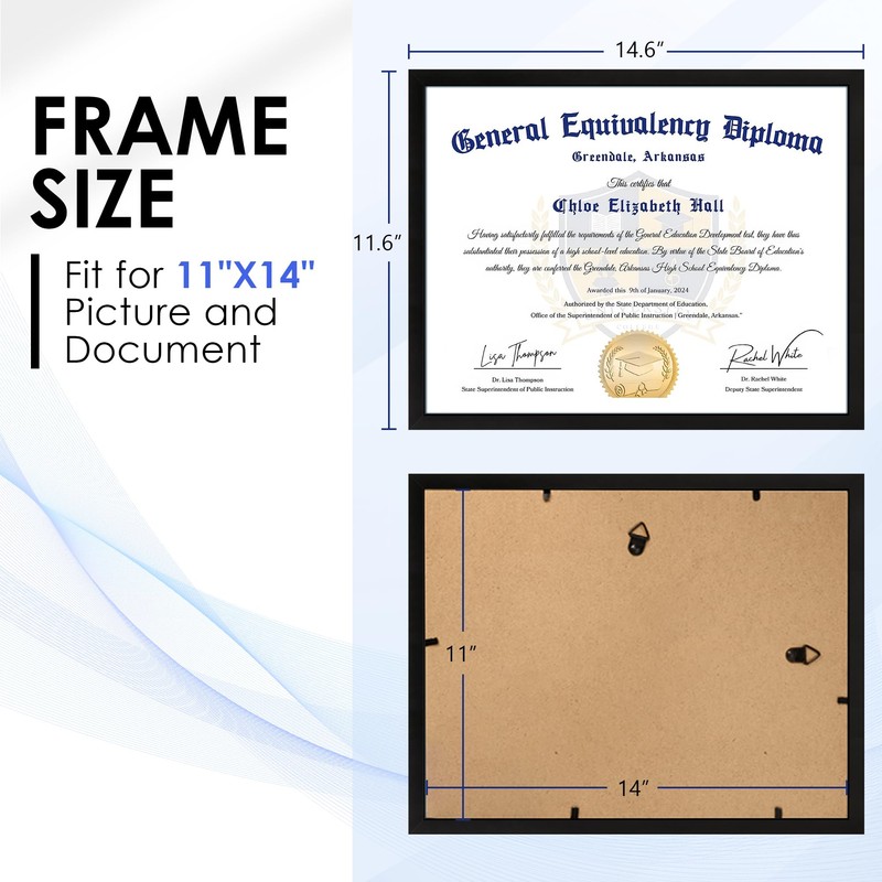 FIXSMITH 11x14 Diploma Frame, Black Picture Frame with Clear Plexiglass,
