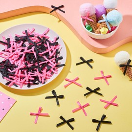 Elecrelive 100Pcs Mini Satin Ribbon Bows DIY Craft Tiny Bows Pink Black Small Ribbon Bowknot Ornaments Christmas Bows for Hair Clip Gift Wrapping Bouquet Home Wedding Decoration