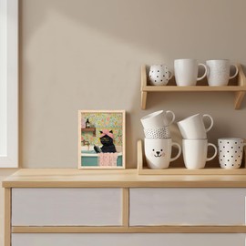 ICHZUMW Funny Black Cat Bathroom Wall Art Decor, Cute Framed Canvas Print Painting, Quirky Animal Pictures Wall Decoration, Humorous Girly Pink Artwork for Bedroom Restroom Powder Room Office, 8x10in