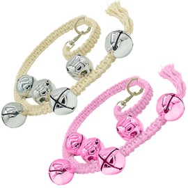 DORUI Dog Bell for Door Potty Training 2 Pack| Extra Loud Dog Hanging Doorbell Bells| Adjustable Durable Braided Rope Door Bell for Dogs to Ring to Go Outside(Silver+Pink)