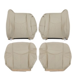 munirater Tan 4Pcs Seat Cover Leather Bottom Lean Back Driver & Passenger Replacement for 2003-2006 Escalade