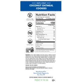Steve & Andy’s Crunchy, Chewy Coconut Oatmeal Cookies -Organic, Gluten Free, Non-Gmo, Vegan, Dairy Free, Nut Free, Egg Free, Wheat Free, Soy Free, Plant-Base– 16.5 Oz, 3 Boxes (30 Cookies)