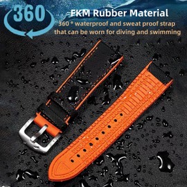 Danxancy FKM Rubber Nylon Watch Band 20mm 21mm 22mm 23mm 24mm Fluororubber Waterproof Soft Breathable Durable FKM Rubber Watch Band Universal Replacement Band Strap for Men Women