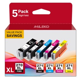 MILEKO PGI-270XL CLI-271XL Ink Cartridges Replacement for Canon 270 271 XL Ink Compatible for Pixma MG7720 MG5720 TS9020 TS6020 MG6821 MG6820 TS5020 High Yield (PGBK Black Cyan Magenta Yellow, 5 Pack)
