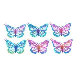Fashewelry - 50 colgantes coloridos de mariposa de filigrana de acero inoxidable, multicolor, colgantes de animales de 18 x 26 mm, para joyas, collares, llaveros, agujero: 1,2 mm