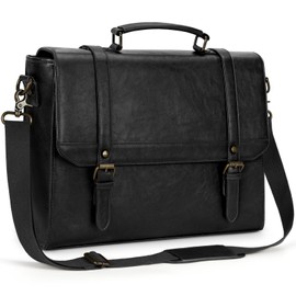 IGOLUMON Messenger Bag for Men 15.6 inch Vintage Leather Waterproof Laptop Briefcase for Men Large Computer Laptop Bag Leather Satchel Bag Retro Shoulder Bag for Office Business Travel College, Black