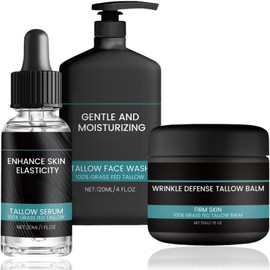 Wrinkle Defense Tallow Balm, Butter resin men's skin care set-anti-aging facial essence, Moisturizing Agent, Beard Cream, Men's skin care gift set cream-gift for father or boyfriend (1 set)