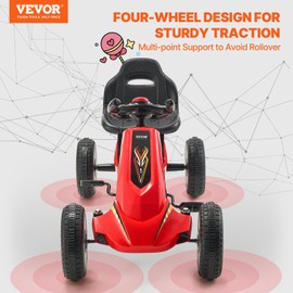VEVOR Kids Pedal Go Kart, 4 Wheel Off-Road Pedal Go Cart Ride On Toy for Kids, Steering Wheel, Adjustable Seat, Non-Slip Big Wheels, Outdoor Racer Ride On Pedal Car for Boys & Girls Ages 3-8, Red