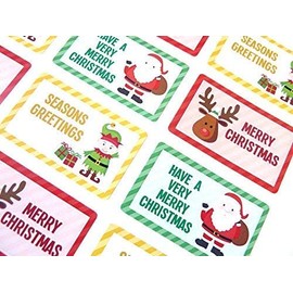 Merry, Happy Christmas Greeting Stickers, Colourful Self-Stick Labels for Cards, Envelopes, Craft, Decoration