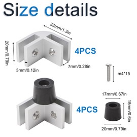 INCREWAY Wind Guard Corner Hardware, Tempered Glass Connector Kit, 8 Corners with Rubber Feet, Aluminum, for Custom Sized Wind Guard on Outdoor Gas Fire Pits