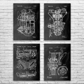 Automotive Patent Posters Set of 4 (8x10), Car Lover Gift, Engine Blueprint, Garage Workshop Art, Body Shop Art, Gearhead Gift Black Chalkboard