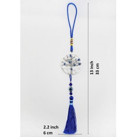 Luckboostium Evil Eye Tree Charm Pendant For Good Luck And Protection, Comes With Traditional Blue And White Colors With Matching Tassels And Durable Cord For Hanging In Cars Or On Walls And Bags